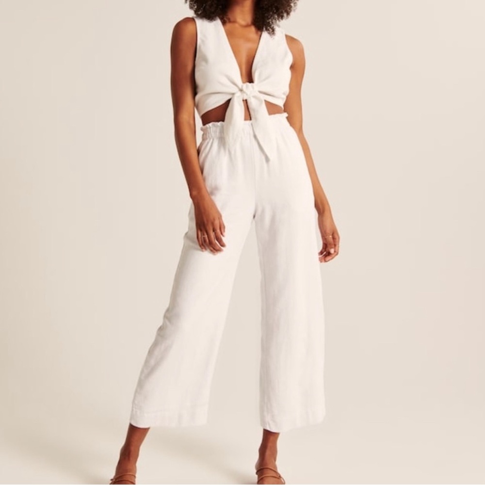 Abercrombie & Fitch High Waist Wide Leg Ankle Linen Blend Pants
